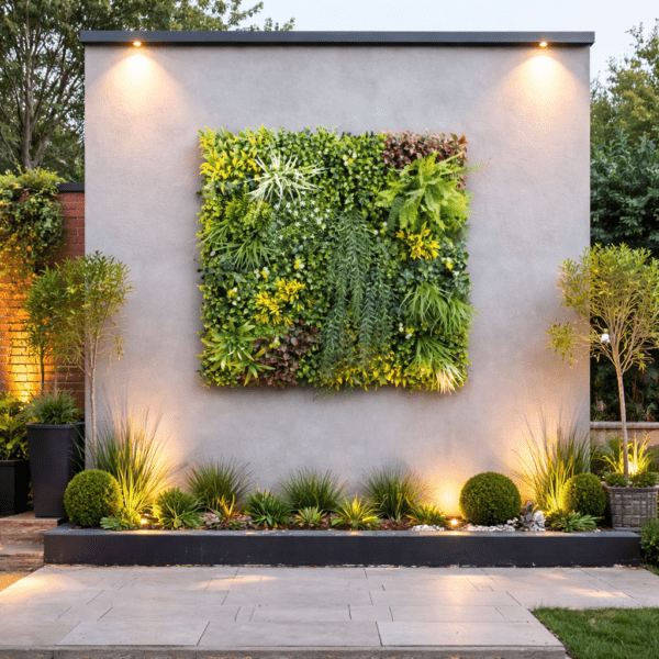 tropical artificial wall panel on a garden wall
